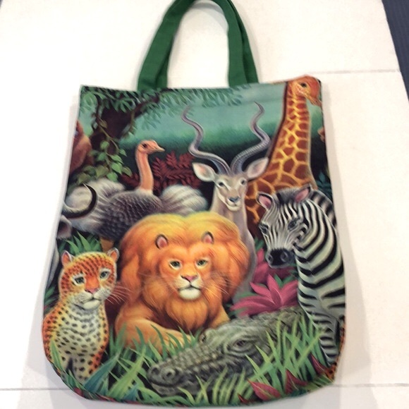 Vintage Clovis Ruffin for Genie - Zoo / Jungle Animal Menagerie Large Tote Bag - Picture 2 of 9